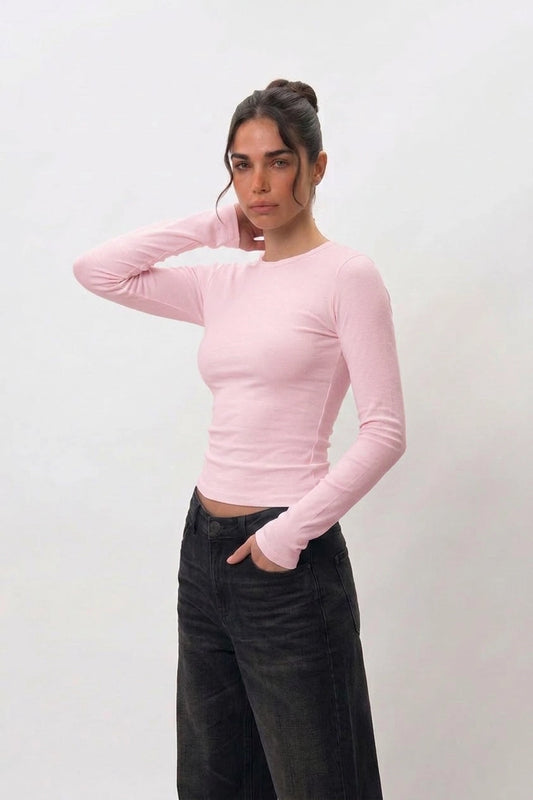 Women Fitted Long Sleeve T-Shirt in pink