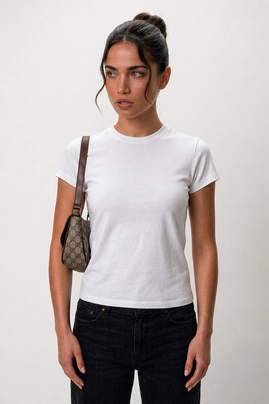 Women Fitted Short Sleeve T-Shirt in White