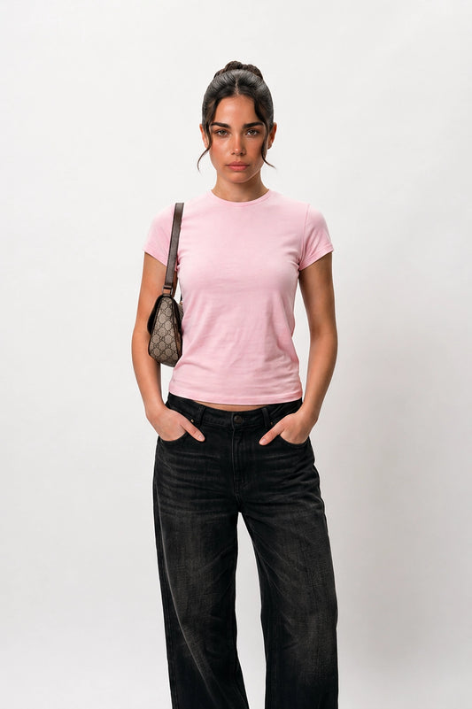 Women Fitted Short Sleeve T-Shirt in pink